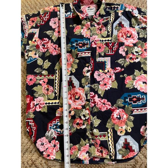 vintage AT LAST Basics 100% cotton short sleeve button up 90s Sz Med - Picture 7 of 7